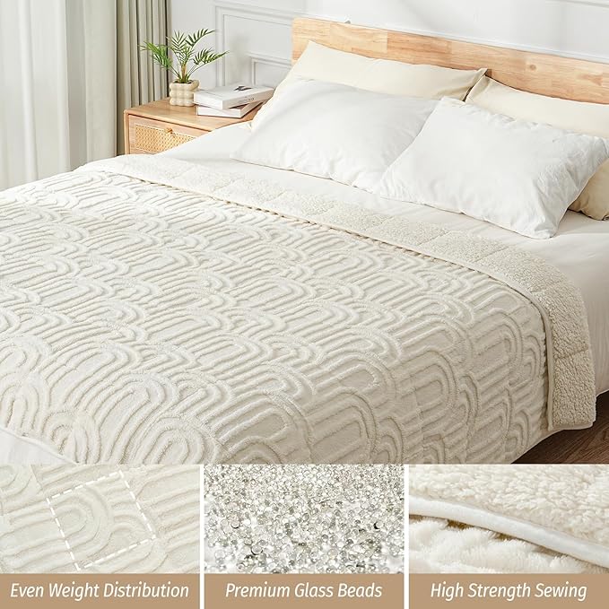 Wemore Jacquard Fleece Weighted Blanket Queen Size 60" x 80" 15lbs, Ultra Soft - Image 4
