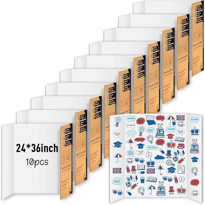 10 Pack Trifold Poster Board, IKAYAS 24" X 36" Single sided White Tri-fold Poster Boards, Science Fair Display Boards Posterboard Foamboard for Mounting, Art, Display, Projects Classroom Supplies-DeskoryOffice