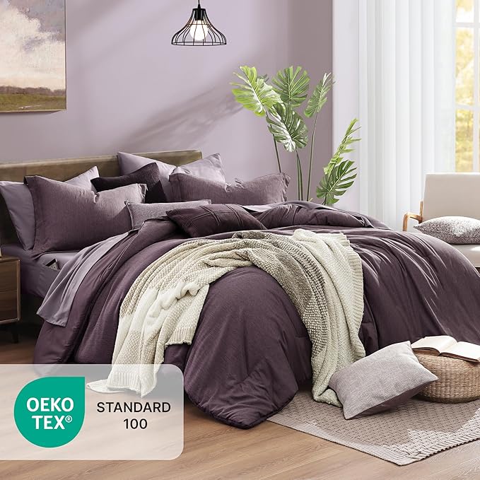 Monbix Super King Plus Comforter Set, Italian Plum Cationic Dyeing Bedding Set - Image 5