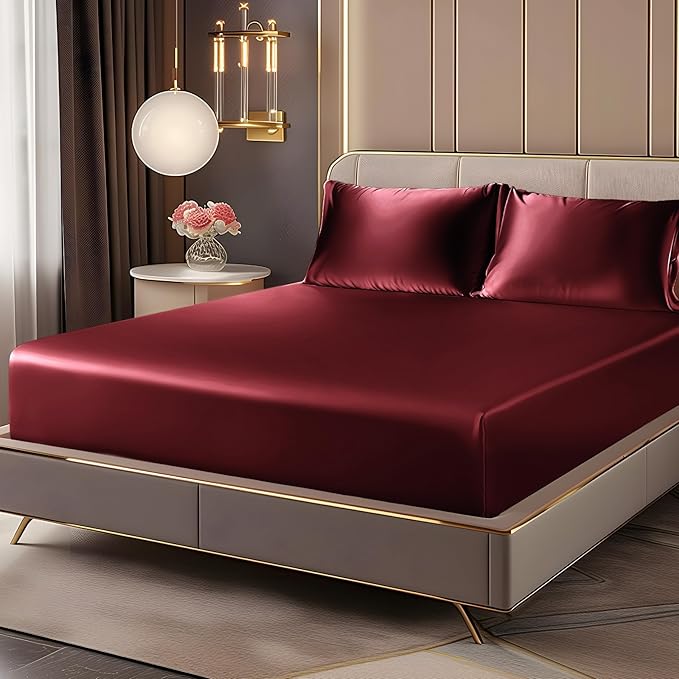 BEDELITE Satin Fitted Sheet and Pillowcases Set, Soft Similar to Silk Bottom by BEDELITE