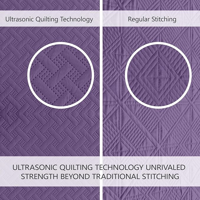 FLYMME Quilts King Size, Lightweight Purple Bedspreads, Basket Weave Pattern - Image 3