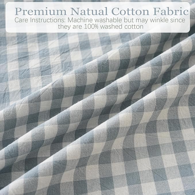 Blue White Plaid Euro Pillow Shams Ruffle Pillowcases Set of 2, Shabby - Image 7
