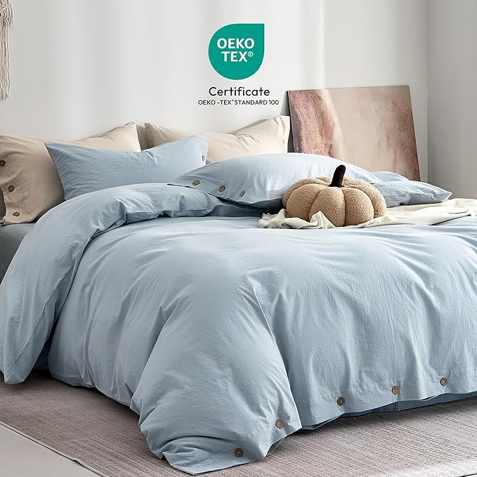 JELLYMONI 100% Washed Cotton Duvet Cover King – Soft, Breathable Linen-Look - Image 2