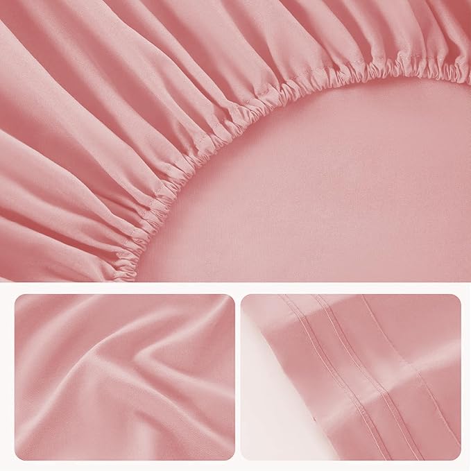 ROSE&RISY Pink Sheet Set, 4 Pieces Soft Bedding Queen Sheet Set, Breathable and - Image 7