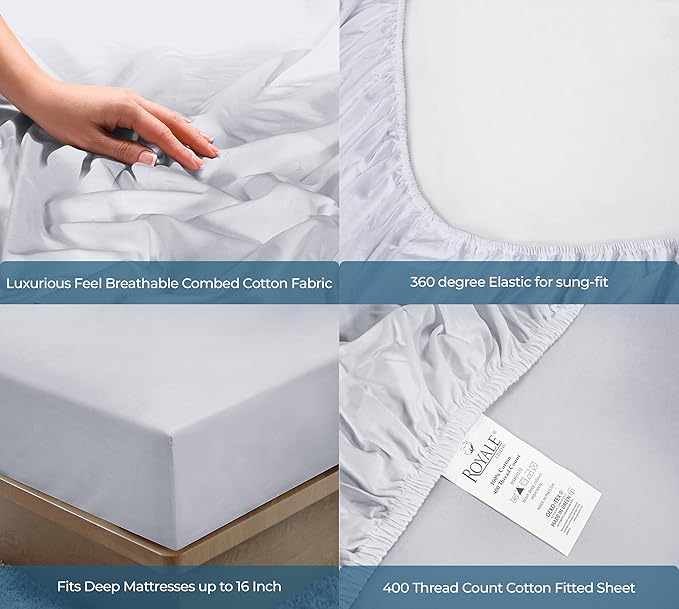 Royale Linens 400 Thread Count 100% American Grown Cotton Fitted Sheet Full Size - Image 5