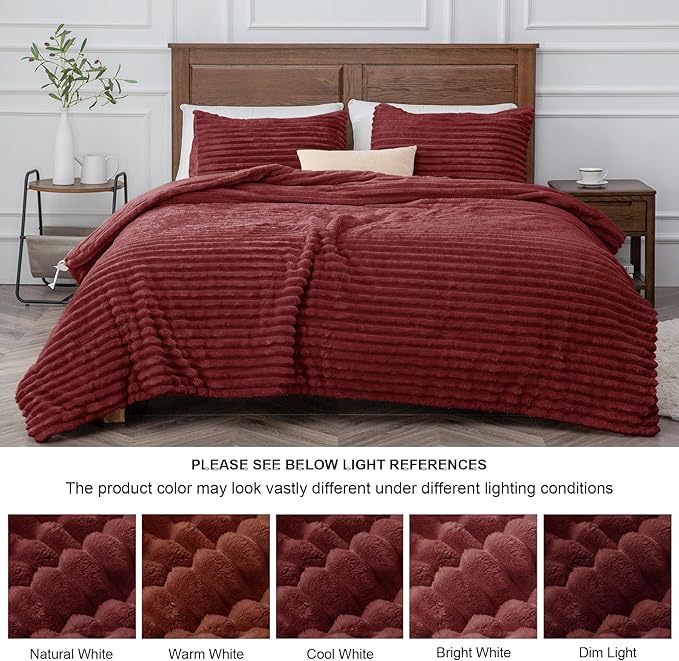BEDELITE Fleece King Comforter Set -Super Soft & Warm Fluffy Burgundy Bedding - Image 7