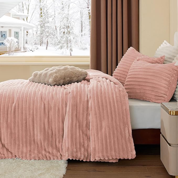 BEDELITE Fleece Oversized Queen Comforter Set -Super Soft & Warm Fluffy Dusty - Image 4