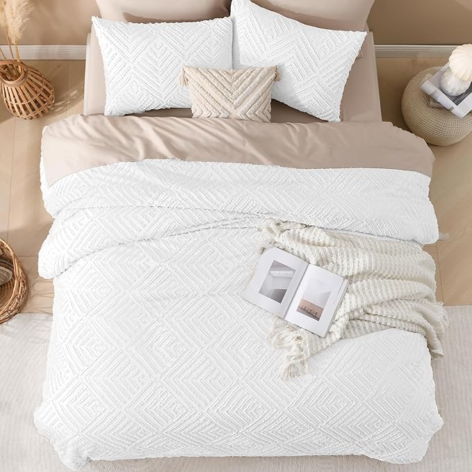 Andency White Oversized King Comforter 120"x98", 3 Pieces White Boho Bedding - Image 7