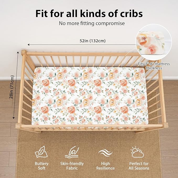 Baby Crib Sheets Girl, 3 Pack Toddler Bed Sheets - Image 3
