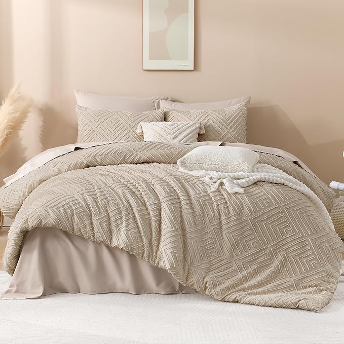 Andency Khaki Queen Comforter Set, 3 Pieces Lightweight Fluffy Boho Bedding - Image 2