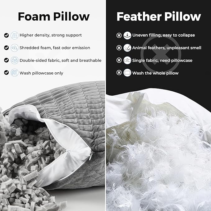 puredown® Pillows Queen Size Set of 2, Shredded Memory Foam Pillows, Cooling - Image 3