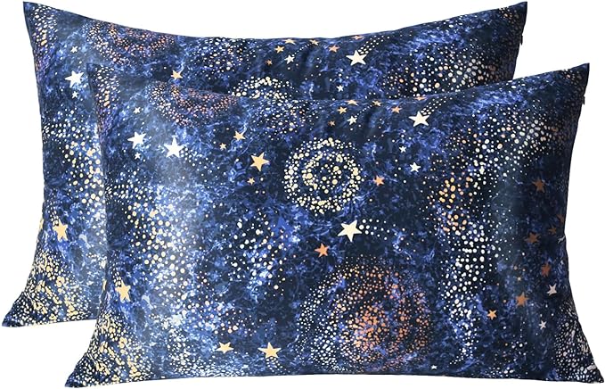 MANSPHIL King Real Mulberry Silk Pillowcase 2 Pack Blue Starry Sky, 6A Grade 22 by MANSPHIL