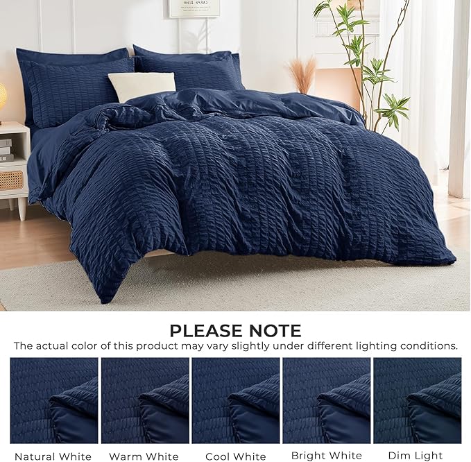 HYMOKEGE Navy Blue Full Size Comforter Sets Seersucker 7 Pieces, All Season - Image 4