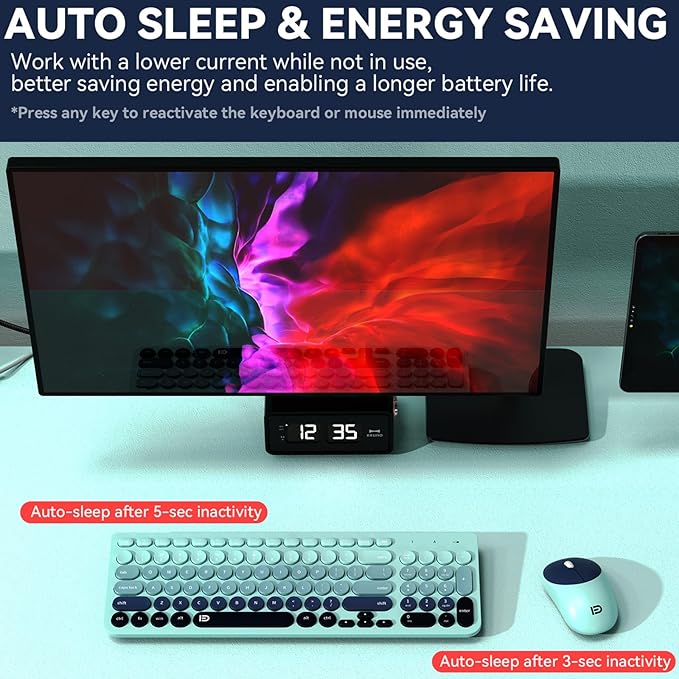 FD Wireless Keyboards and Mouse Combo - 2.4GHz USB Cordless, Cute Wireless Keyboard Round Keys, Quiet and Slim Set for Laptop, Computer, TV and Mac - Indigo Blue Colorful-DeskoryOffice