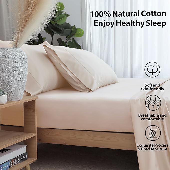 King Size Fitted Sheet Only Beige, 100% Egyptian Cotton 600 Thread Count - Image 3