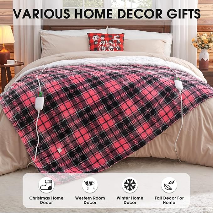 Pink Heated Blanket Electric, Queen Size 84X90, 10 Heat Levels/8 Hours Auto - Image 6