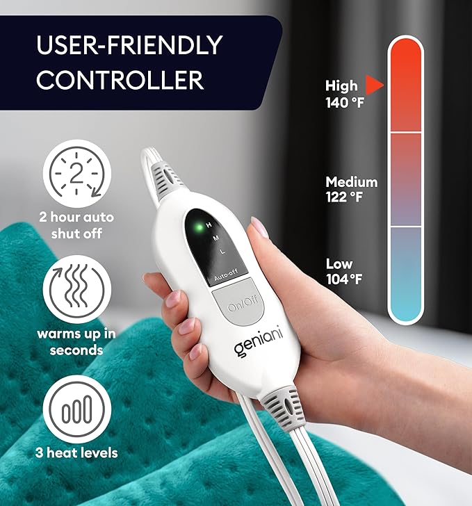 GENIANI Electric Heating Pad for Back Pain & Cramps Relief, Electric Throw - Image 5