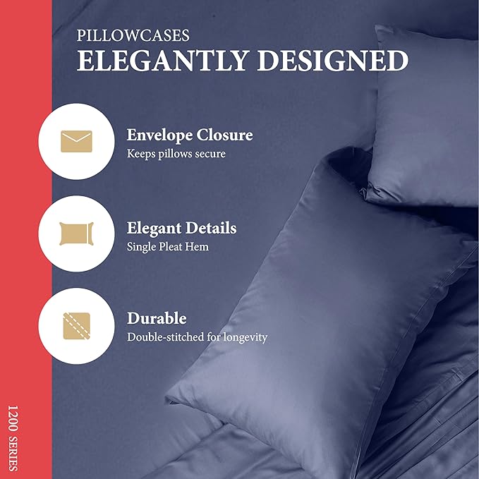 100% Egyptian Cotton Pillow Cases King Size Set of 2 - Image 4