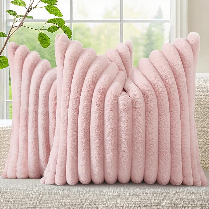 decorUhome Summer Cozy Faux Fur Throw Pillow Covers 16x16 Set of 2 Decorative by decorUhome