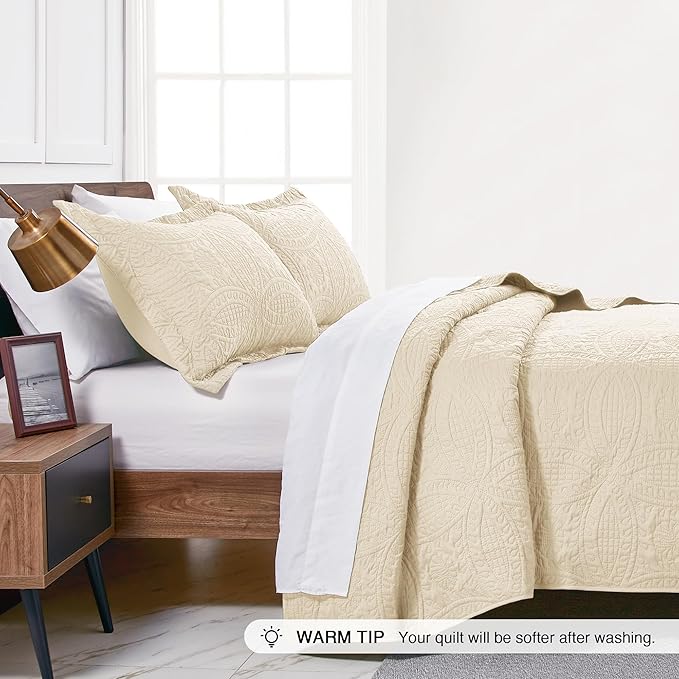 Love's cabin Quilts for Full Bed Beige Bedspread Comforters Bedding Set - Image 4