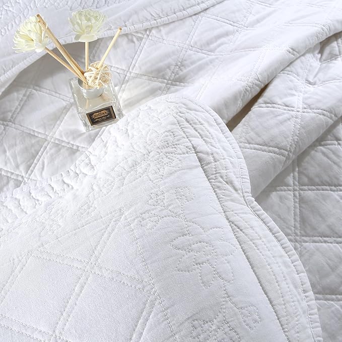 ROOMLIFE Quilt Set Full Size 3D Floral Embroidery Pattern 3-Piece Cotton - Image 4