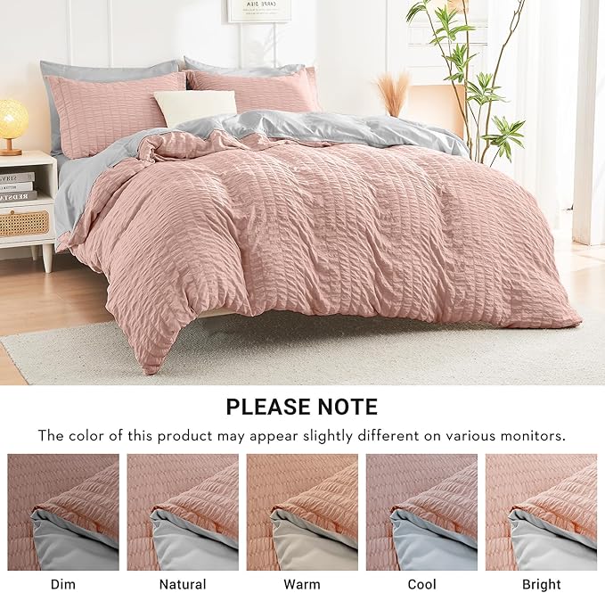 HYMOKEGE Rose Gold/Light Grey Twin XL Comforter Set Seersucker 5 Pieces - Image 5
