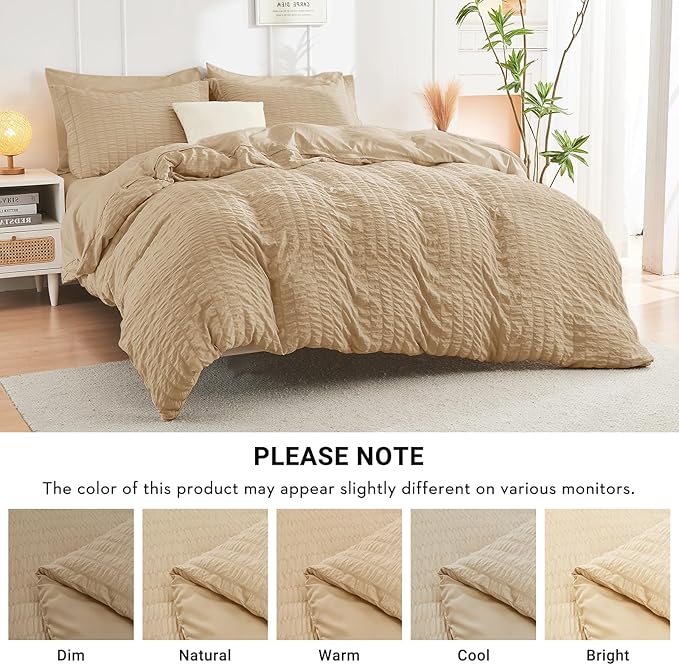 HYMOKEGE Khaki Queen Comforter Set Seersucker 7 Pieces, All Season Luxury Bed - Image 6
