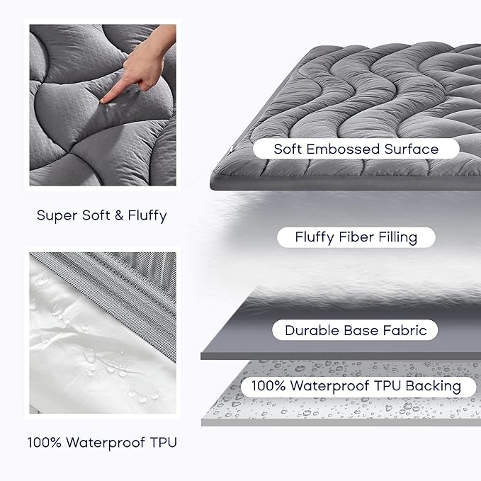 SLEEP ZONE Waterproof Twin Mattress Pad, Soft Mattress Topper, Fitted Mattress - Image 2