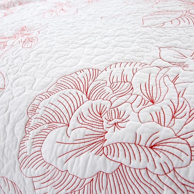 ROOMLIFE Quilt Set King Size 3D Floral Embroidery Pattern 3-Piece Cotton - Image 6