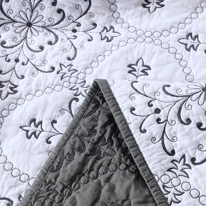 ROOMLIFE Quilt Set Full Size 3D Floral Embroidery Pattern 3-Piece Cotton - Image 7