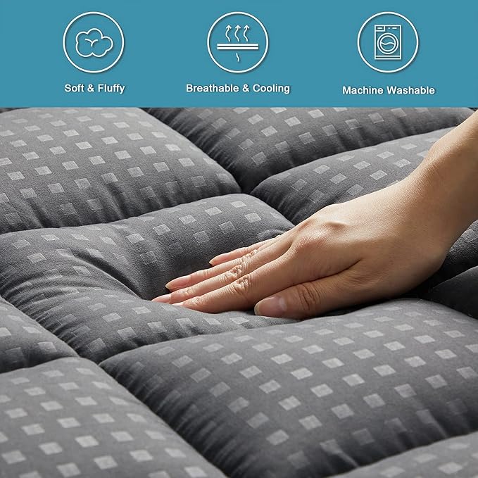 HYLEORY Full Mattress Pad Quilted Fitted Mattress Protector Cooling Pillow Top - Image 4
