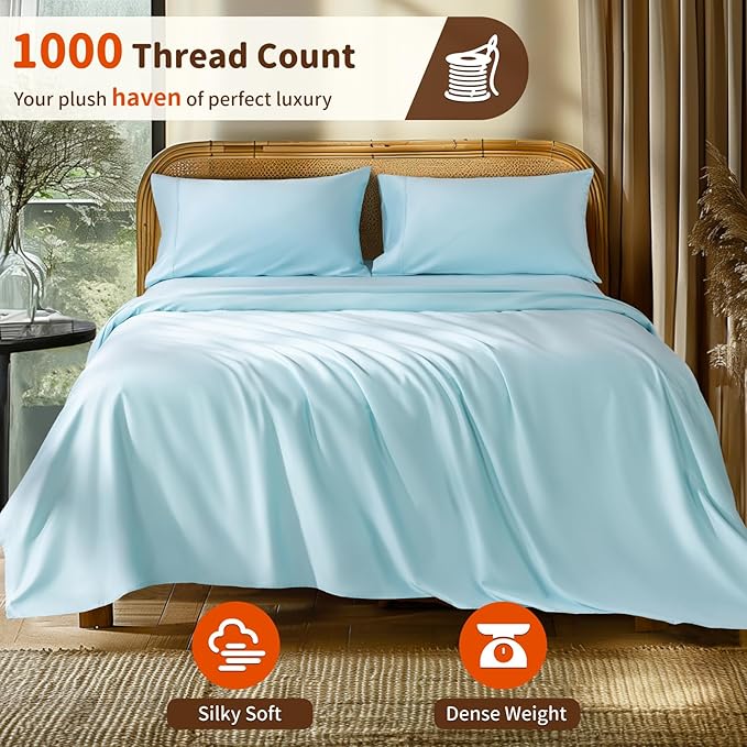 LBRO2M 1000 Thread Count 100% Egyptian Cotton Sheets Set Twin XL, 3 Piece Sets - Image 2