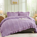 WONGS BEDDING Purple Comforter Set King, 3 Pieces Ruffle Farmhouse Shabby Chic by WONGSBEDDING