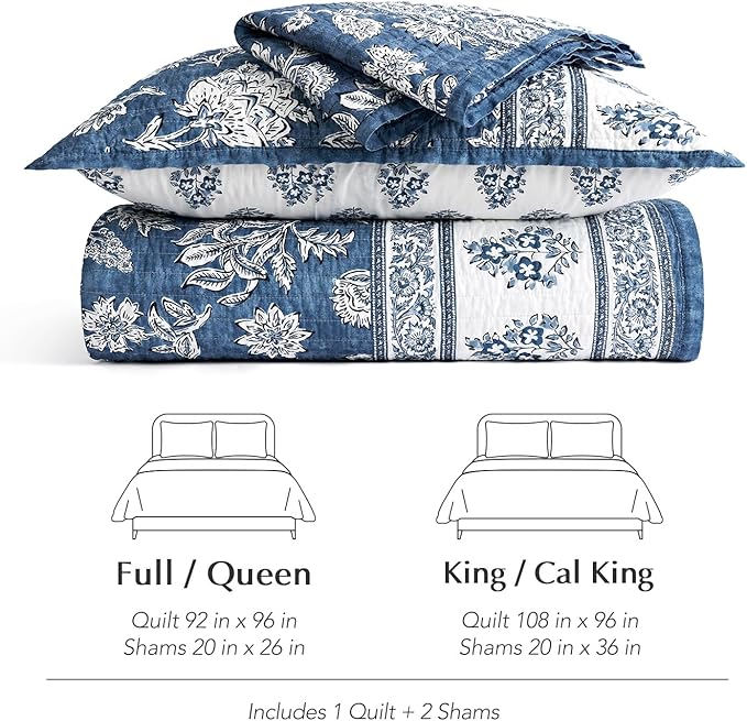EverGrace Cotton Quilt Set Queen Size, 100% Cotton Reversible Lightweight - Image 9