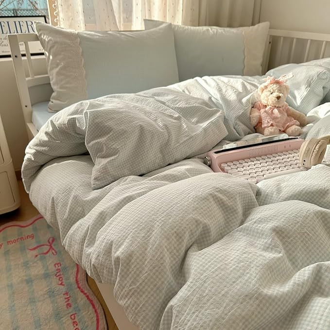 MKXI Blue Gingham Duvet Cover Set Full Size - Image 5