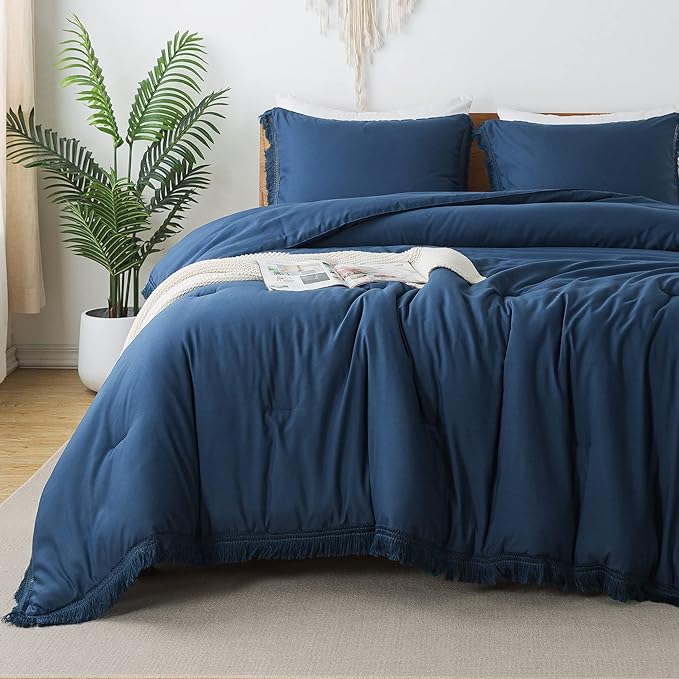 Andency Navy Blue Comforter Set Full Size, 3 Pieces Boho Tassel Lightweight by Andency