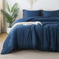Andency Navy Blue Comforter Set Queen, 3 Pieces Boho Tassel Lightweight Bedding by Andency