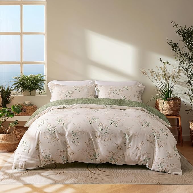 OAITE Duvet Cover Twin Size, Reversible Fresh Camellia Light Yellow Duvet Cover by OAITE