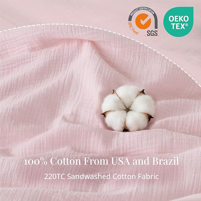 RRENEWROOTS Pink Twin Duvet Cover, 100% Sandwashed Cotton Soft Twin Size Duvet - Image 3