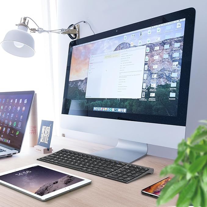 iClever BK10 Bluetooth Keyboard, Universal Bluetooth 5.1 Wireless Keyboard with Number Pad, Ergonomic Design, Multi-Device Compatibility, Stable Connection for Mac, iPad, iPhone, Android, Windows-DeskoryOffice