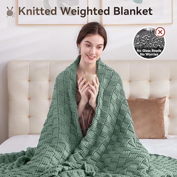 Knitted Weighted Blanket for Adult, No Beads Heavy Blanket 60” x 80'' 20lbs - Image 5