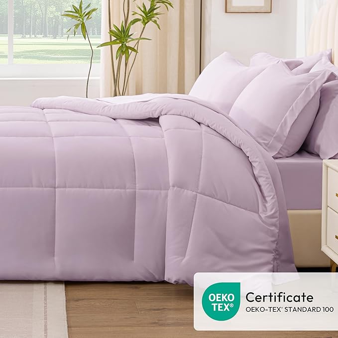 Love's cabin Queen Comforter Set Light Purple, 7 Pieces Queen Bed in a Bag - Image 5