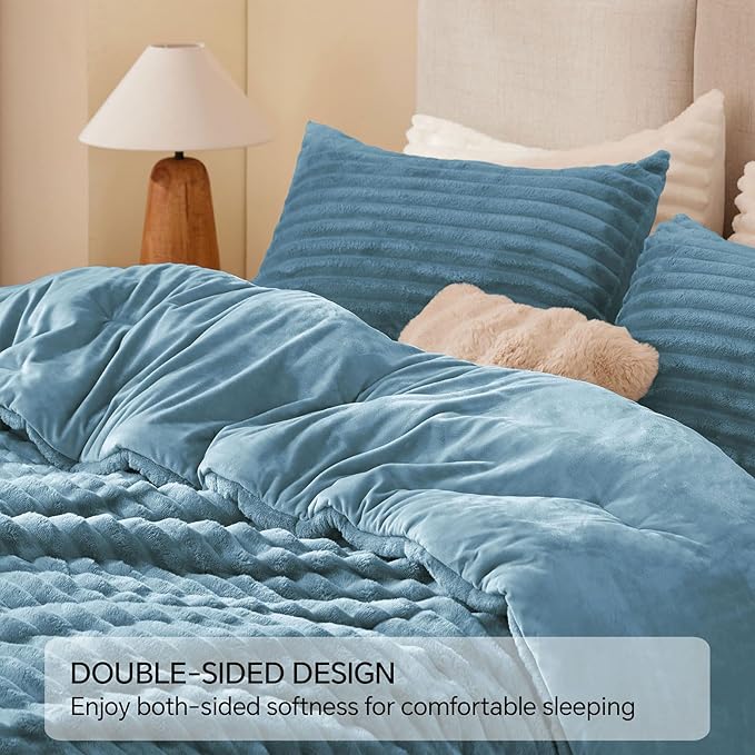 BEDELITE Fleece Twin Comforter Set -Super Soft & Warm Fluffy Blue Fog Bedding - Image 5