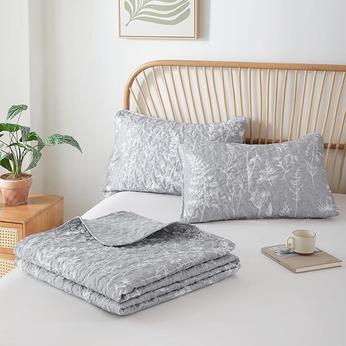 JANZAA Quilts Queen Size Bed Spread Botanical 3 Pieces Quilts Queen Size Sets - Image 9