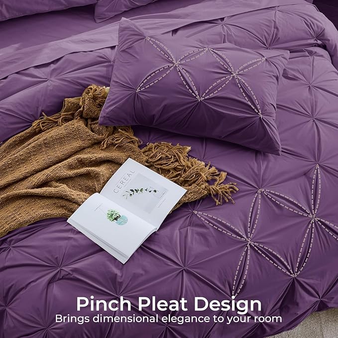 Sasttie King Size Comforter Set, 7-Piece Bed in a Bag, Pintuck Bedding Set - Image 4