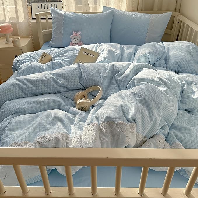 mixinni Blue Gingham Duvet Cover Queen Size - Image 2
