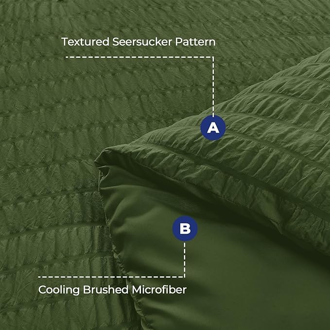 HYMOKEGE Olive Green Queen Comforter Set Seersucker 7 Pieces, All Season Luxury - Image 4