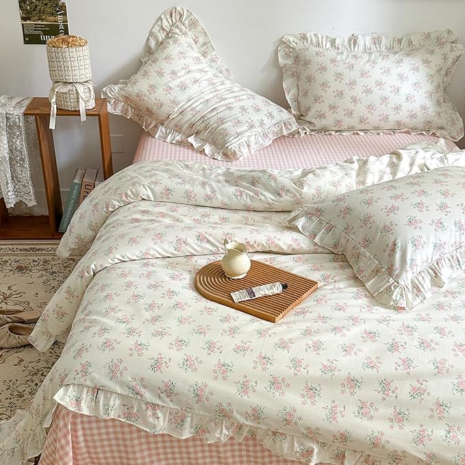 mixinni Pink Floral Duvet Cover Set Twin Size - Image 5