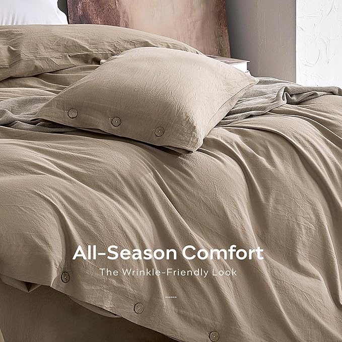 JELLYMONI 100% Washed Cotton Duvet Cover King – Soft, Breathable Linen-Look - Image 5
