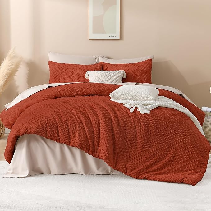 Andency Burnt Orange Oversized King Comforter 120"x98", 3 Pieces Terracotta - Image 2